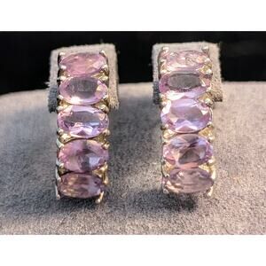 Pink Gemstone 925 Sterling FAS Half Hoop Post Earrings